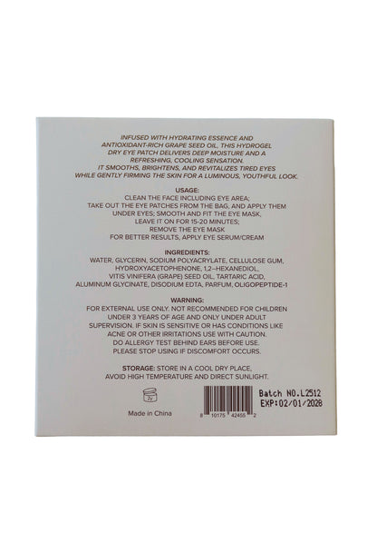 Back of an eye mask packaging with usage and ingredient information on a white background
