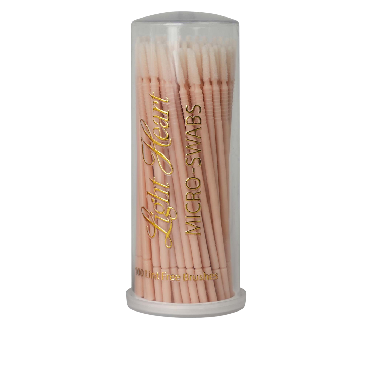 Light Heart Lashes Micro-Swabs - jar of 100 lint-free micro brush applicators with pink handles for lash extension application and cleanup