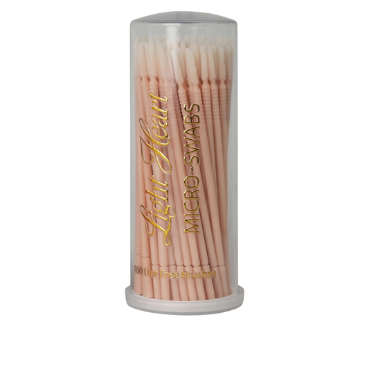 Light Heart Lashes Micro-Swabs - jar of 100 lint-free micro brush applicators with pink handles for lash extension application and cleanup